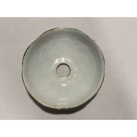 Antique Green Gold Chandelier Canopy Bobeche Capodimonte Porcelain Dish Floral - Picture 3 of 4